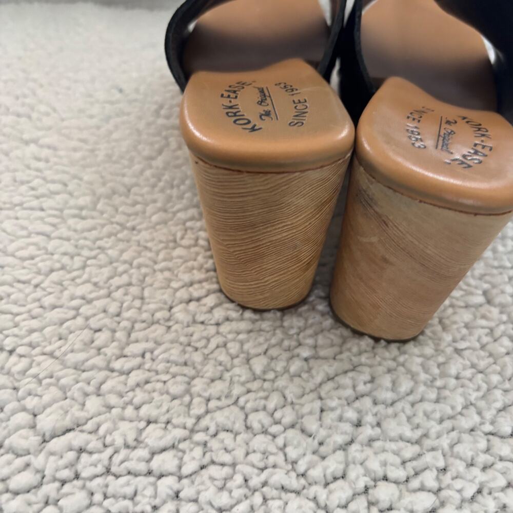 Kork Ease Anthropologie Wooden Black Leather Platform Clogs Size 8 Studded - Picture 7 of 10